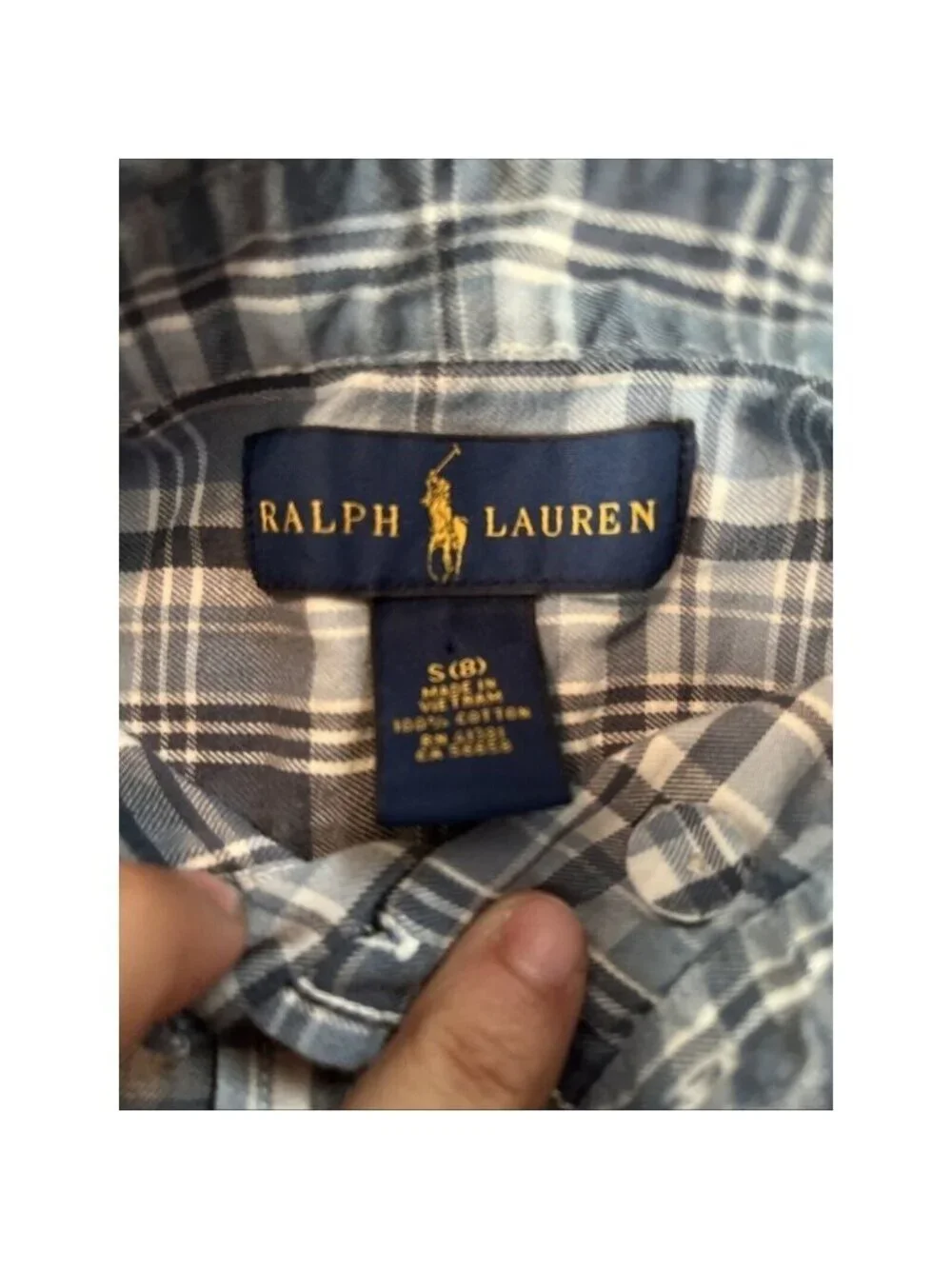 Boys Ralph Lauren Polo Button Down Blue Gray Plaid Small 8 Dress Shirt